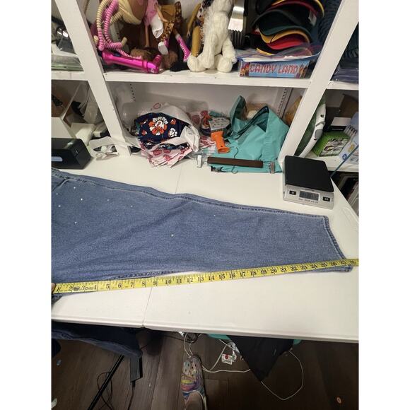 Hollister Ultra High-Rise Mom Jean Light Wash Size 21 L (W35-L29) Rhinestones - Picture 7 of 9